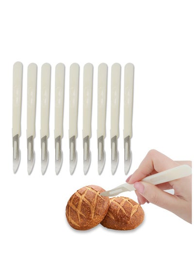 اشتري 10 Pieces Bakers Lame Bread Tool Western Style Curve Bread Knifes Dough Scoring Bread Slicer Tool with Plastic Protective Cover Baking Sourdough Razor French Cutter For Bread Bakers في الامارات