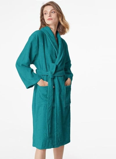 Buy Peacock Green Colour Hotel-Style Terry  Bathrobe Medium Size in UAE