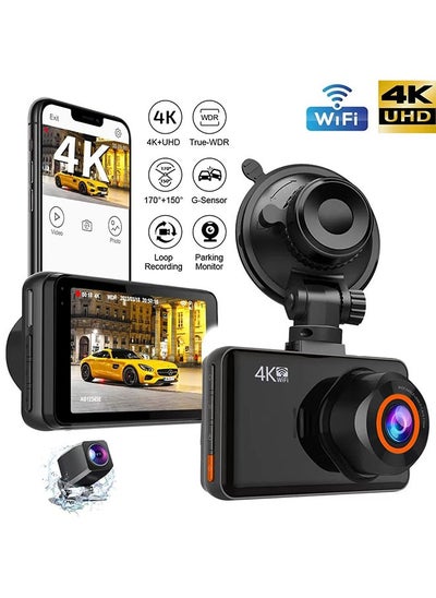 Buy 4K WiFi Dash Cam for Cars Front and Rear Dual Lens Auto Dash Cam Time-lapse Video Built-in Wifi Support 24H Parking Monitor with Night Vision in UAE