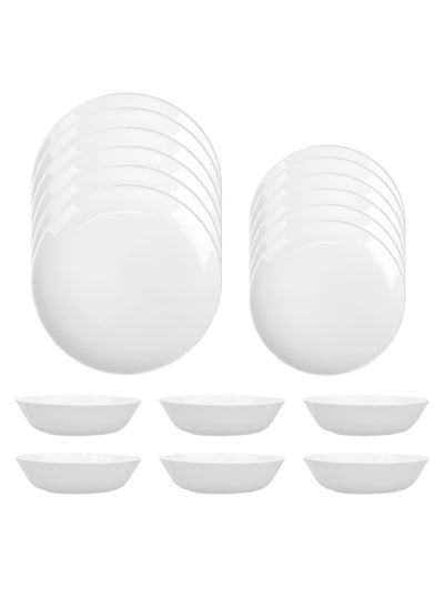 Buy Dinner Set 18 PC SET Durable Tempered Opal Glass Dinner Set 6x Dinner Plate 6x Dinner Bowl 6x Soup Bowl NAM18 in UAE