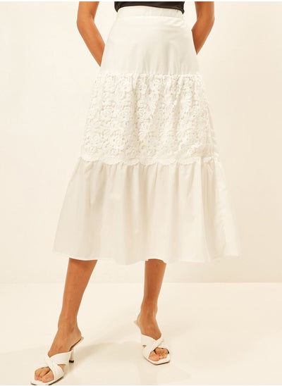 Buy High Low Lace Trim Tiered Skirt in UAE