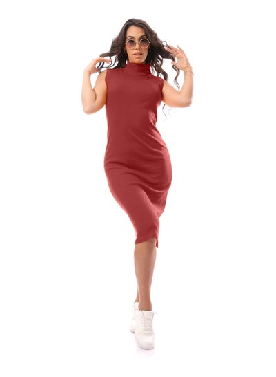 Buy Dark Red Slip On Cotton Solid Dress_Red in Egypt