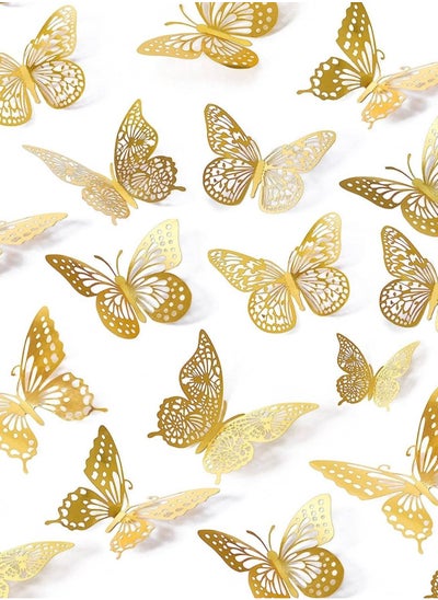 Buy 3D Butterfly Wall Decor, 48pcs Gold Butterfly, 4 Styles 3 Sizes Removable Butterfly Room Decor Butterfly Wall Stickers for Birthday Party Garden Tea Cake Flower Decorations DIY Gift in UAE