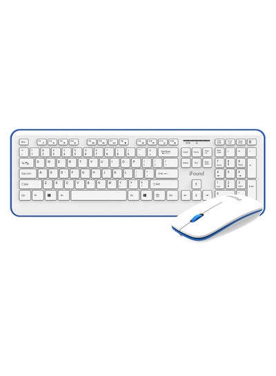 Buy 2.4G Wireless Keyboard and Mouse,USB Compact Full Size Keyboard Mouse Combo for Windows,Computer, Desktop,PC,Notebook White Blue in Saudi Arabia