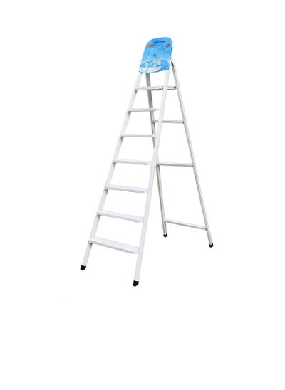 Buy Robustline Heavy Duty Steel Ladder, Ultra Stable Folding Ladder. (7 Step, White) in UAE