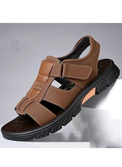 اشتري New Casual Leather Soft Sole Anti Slip Versatile Beach Shoes With Thickened Soles Men's Shoes في السعودية