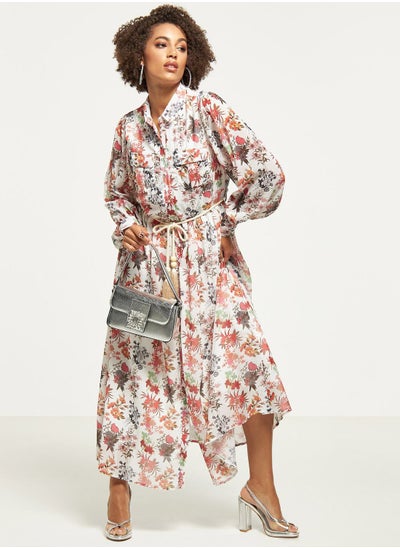 Buy Floral Printed Belt Dress in Saudi Arabia