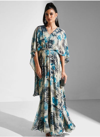 Buy Floral Print Belted Dress in Saudi Arabia