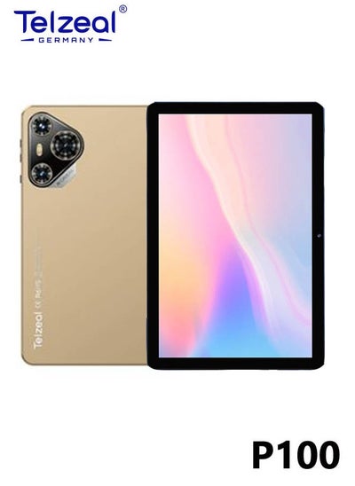 Buy Telzeal P100 10.1 Inch Android 13 Tablet with 5G WiFi and Dual SIM 8GB RAM 512GB ROM 8000 mAh High Capacity Battery Wireless Keyboard and Mouse Gold in UAE