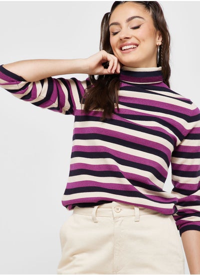 Buy High Neck Striped Sweater in Saudi Arabia