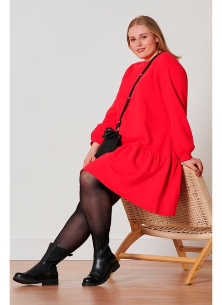 اشتري Women Solid Sweatshirt Dress, Red في الامارات