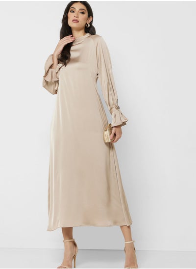 Buy Puff Sleeve Satin Dress in UAE