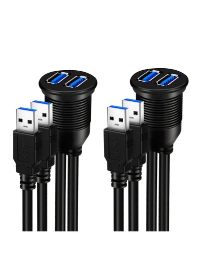 Buy USB Cables Dual USB 3.0 Car Mount Flush Cable USB3.0 Male to Female Car Mount Extension Cable Waterproof for Car Truck Boat Motorcycle Dashboard Panel 3ft 2 Pack in UAE