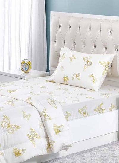 Buy Butterfly Fitted Sheet and Pillowcase Set, Yellow & White - 90x200 cm in UAE