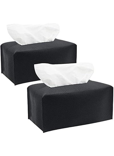 Buy 2-Piece Tissue Box Holder,Modern Pu Leather Rectangular Tissue Box Cover Holder Organizer For Bathroom Home Living Room, Bedroom,Kitchen,Vanity Countertop,Office Desk Tissue Box Cover Black in UAE