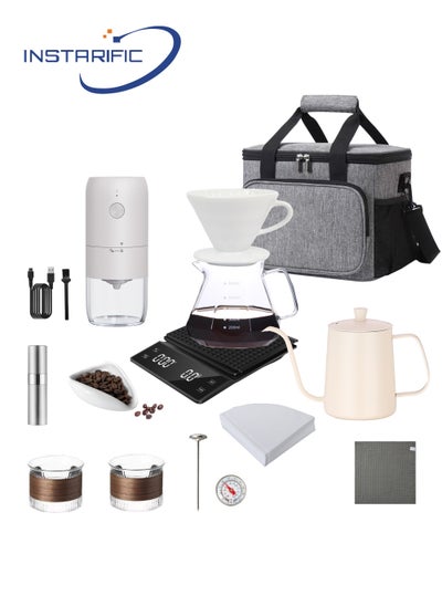 Buy V60 Drip Coffee Set 13 Piece Pour Over Hand Coffee Maker Set With Tool Case Camping Coffee Maker Electric Coffee Grinder Machine Filter With Bag For Outdoor in Saudi Arabia