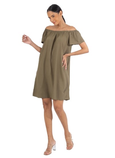 اشتري Off-Shoulder Olive Dress في الامارات