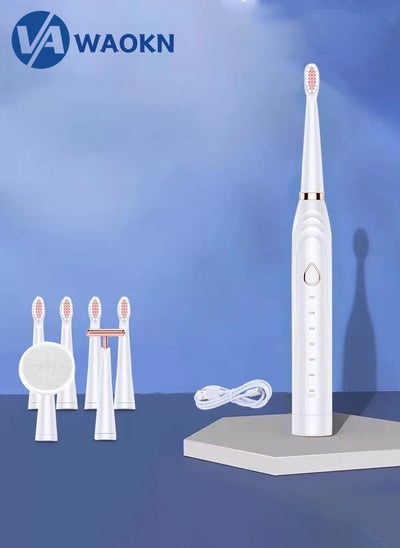 Buy Rechargeable Sonic Electric Toothbrush High-frequency Vibration IPX7 Waterproof Power Toothbrush 6 Modes Smart Toothbrush with 5 Detachable Brush Heads 1 Facial Cleansing Head and 1 Massage Head in Saudi Arabia