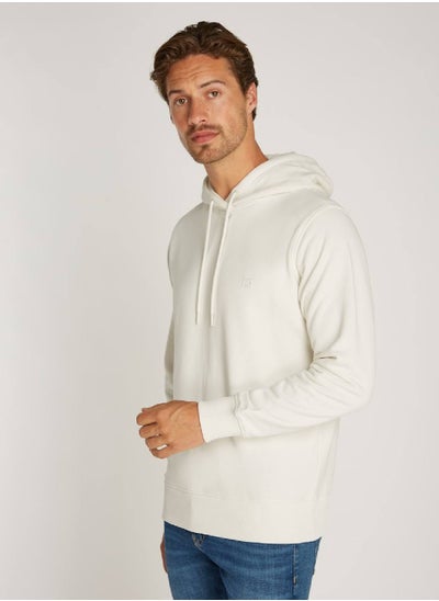 Buy Men's CK Embroidered Badge Pullover Hoodie - Cotton, White in Saudi Arabia