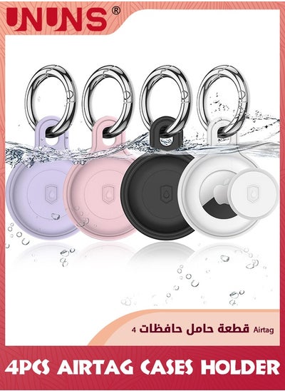 Buy 4 Pack Airtag Holder Key Ring Cases,IPX8 Waterproof Silicone Airtag Keychain For Apple Airtag,Anti-Scratch Airtag Case,Item Finders Tracker Accessorie For Pet Wallet Keys-Black+White+Pink+Purple in UAE