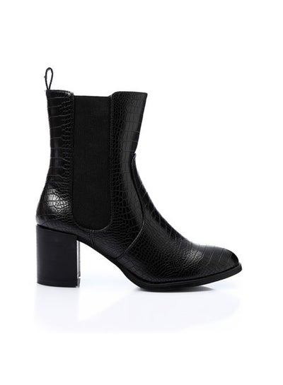 Buy Reptile Leather Zipper Mid Calf Boots - Black in Egypt
