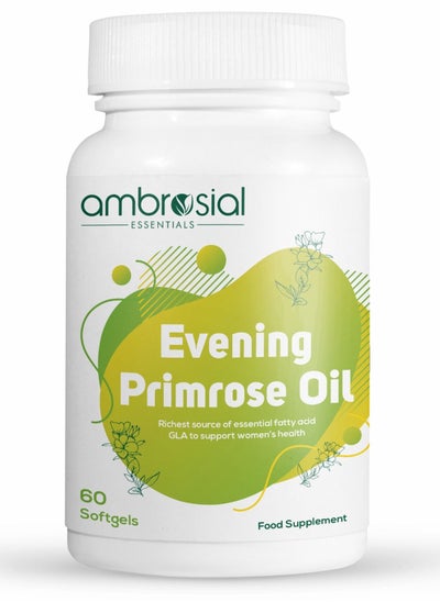 Buy Ambrosial Evening Primrose Oil 1000mg (EPO) | Cold Pressed Primrose Oil Capsules | Rich Source of Omega 6 Fatty Acids & GLA | High Strength Evening Primrose Capsules - 60 Softgels in UAE