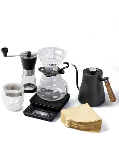 Buy Coffee Gift Set All in 1 Coffee Accessories Tools 7 Pcs with Portable Carry Case Stainless Gooseneck Kettle with Thermometer in Saudi Arabia