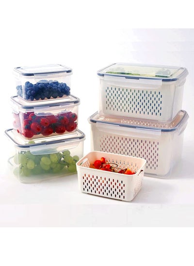 اشتري 5 Piece Fruit Storage Containers for Fridge with Strainer Produce Containers for Fridge Lettuce Keeper White Not Dishwasher Safe BPA Free في الامارات