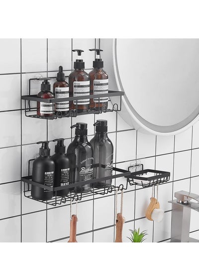 اشتري 3-Pack Shower Caddy Shelf Organizer Rack with Soap Dish Holder, Self Adhesive Black Bathroom Basket Shelves with Hooks, RV Shampoo Organization Storage Accessories في السعودية