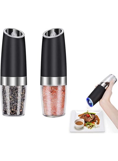 اشتري 2 Pack Automatic Pepper Grinder, Gravity Electric Salt Grinder, Kitchen Coarseness Adjustable Spice Mill Shakers with LED Light في الامارات