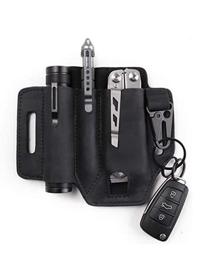 اشتري Multitool Sheath for Belt, Leather EDC Pocket Organizer for Men,Leather Man Sheath with Pen Holder, Key Fob Flashlight Sheath Flashlight Multitool Knives Pen EDC Leather Pouch Black في الامارات