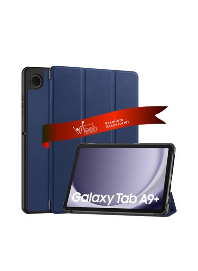 Buy Smart Flip Auto Awake/Auto Sleep Leather Texture Case Cover For Samsung Galaxy Tab A9 Plus 5G 2023 (X216, X215, X210) 11.0 Inch Navy Blue in UAE