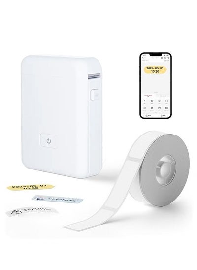 Buy Wireless Label Printer, Inkless Thermal Maker with 1 Roll 15*30mm White Tape, Smart and Portable in Saudi Arabia