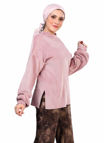 Buy Ribbed Velvet Sweatshirt - Pink in Egypt