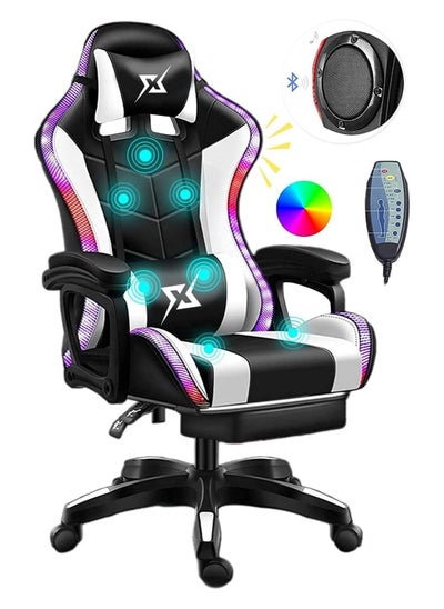 Buy Gaming Chair LED Light Racing Chair Ergonomic Office Massage Chair Stool with Lumbar Support and Adjustable Backrest Bluetooth Speaker in UAE