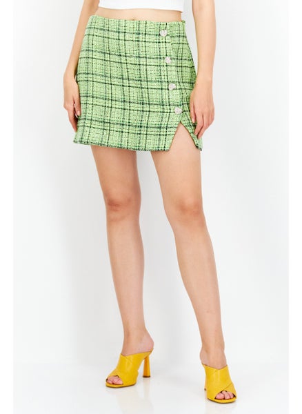 Buy Women Plaid Mini Skirt, Lime Green in UAE