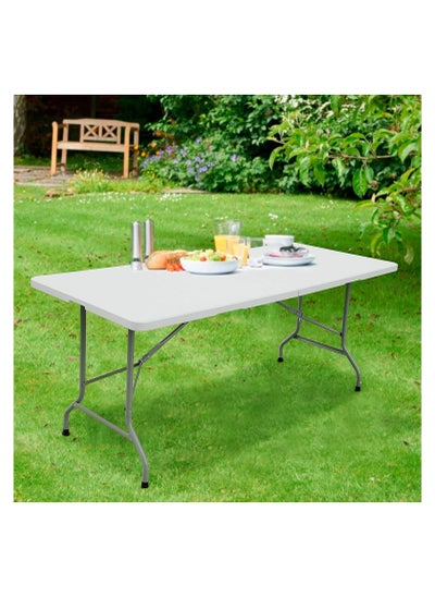 اشتري Folding Table - Foldable Heavy Duty Plastic Table for Indoor & Outdoor Parties, Picnic, Camping, Wedding BBQ Catering, Garden Dining - Fold-In-Half Portable Utility Table - White - 6ft في الامارات