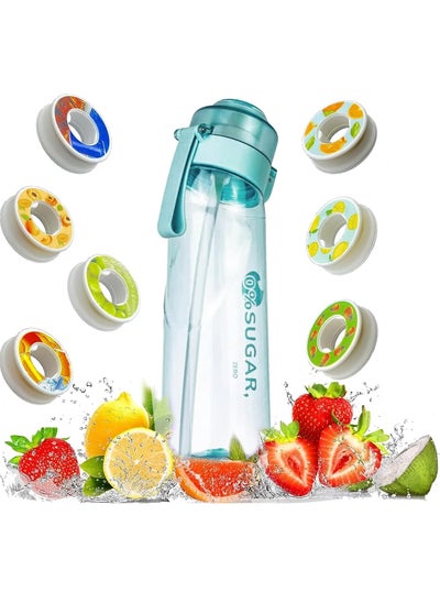 اشتري Sports Air Water Bottle BPA Free Starter up Set Drinking Bottles,650ML Fruit Fragrance Water Bottle,with 1 Random Flavour pods%0 Sugar Water Cup,for Gym and Outdoor (Blue) في السعودية