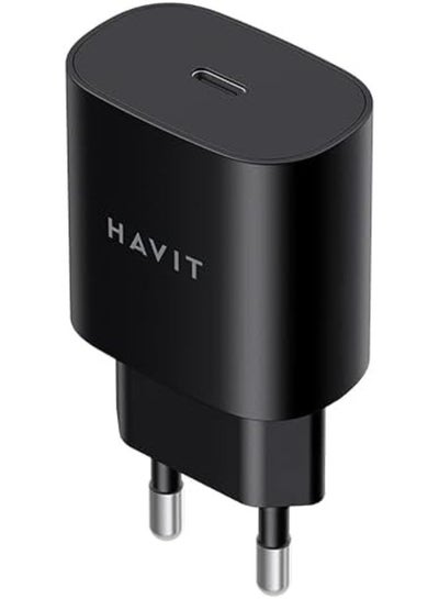 اشتري Havit UC25-25W USB-C Fast Charging Wall Charger, Black forSamsung Galaxy S23/S23+/S22/S21/S20/Ultra/Plus,Note 20/10/S10,Galaxy Tab S7/S8,A34,A14 في مصر