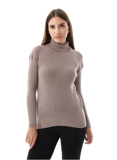 Buy Taupe Brown Long Sleeves Slip On Ribbed Top in Egypt