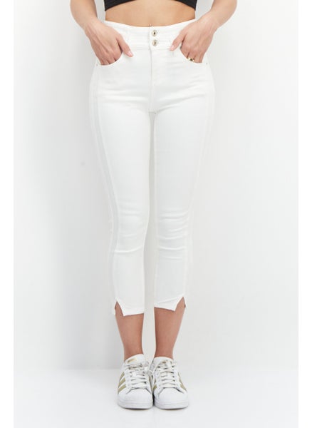 Buy Women Slim Fit Stretchable Plain Denim Jeans, White in UAE