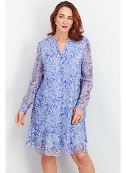 اشتري Women Allover Print Mini Dress, Chambray Blue في الامارات