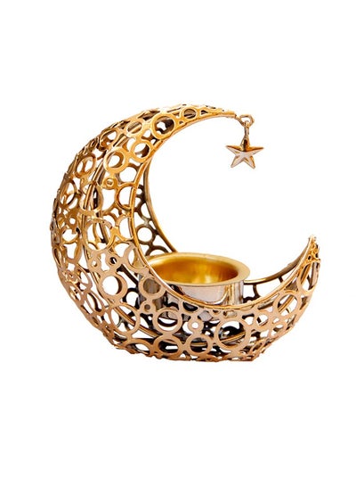 Buy Eid Mubarak Moon-Shaped Incense Burner and Candlestick, Golden Resin Censer in UAE