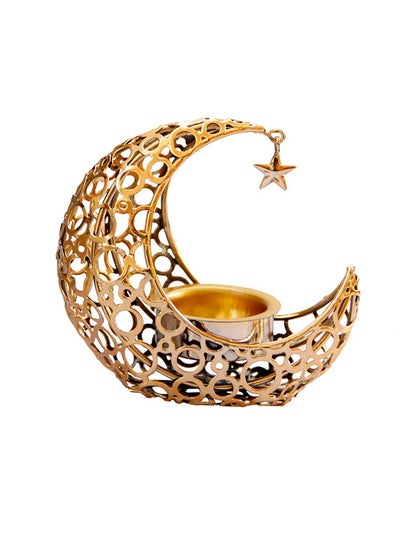 Buy Eid Mubarak Moon-Shaped Incense Burner and Candlestick, Golden Resin Censer in UAE