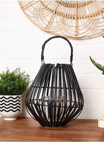 Buy 23Cm Slatted Lantern With Handle Matt Black in UAE