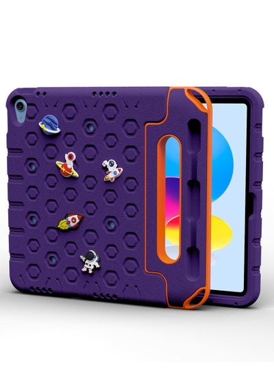 Buy Moxedo Rugged Protective EVA Silicone Kids Case Cover, Shockproof DIY 3D Cartoon Pattern with Pencil Holder, Stand and Handle Grip Compatible for Apple iPad 2022 (10th Gen) 10.9 inch – Purple in UAE