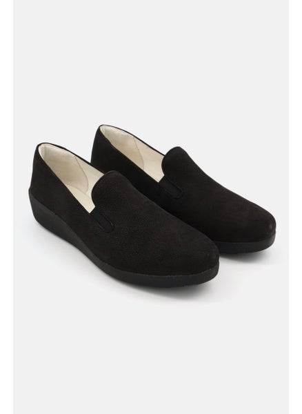 Buy Women Slip On Leather Shoes, Black in UAE