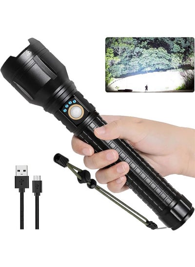 Buy Super Bright Flashlight Rechargeable  LED Flashlight waterproof Powerful Flashlight Torch Zoomable in UAE