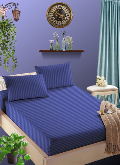 Buy Navy Blue Extra Deep Pocket King Size Sheets Cotton 3 Piece Sheet Set 200x200+25cm in UAE