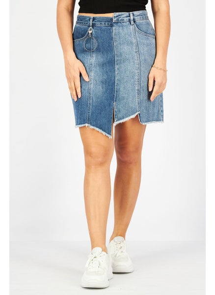 اشتري Women Washed Denim Mini Skirt, Blue في الامارات